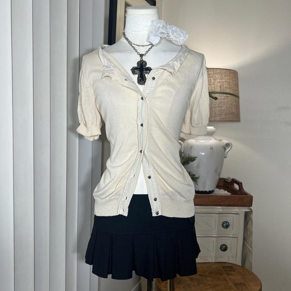 Y2k New York & Company Ruffle Knit Cardigan